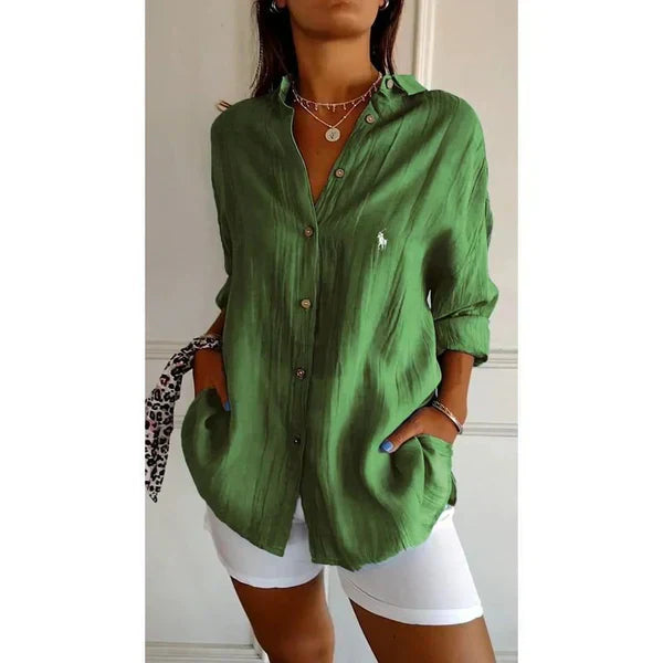 Camisa clásica de mujer RL con cuello suave y botones